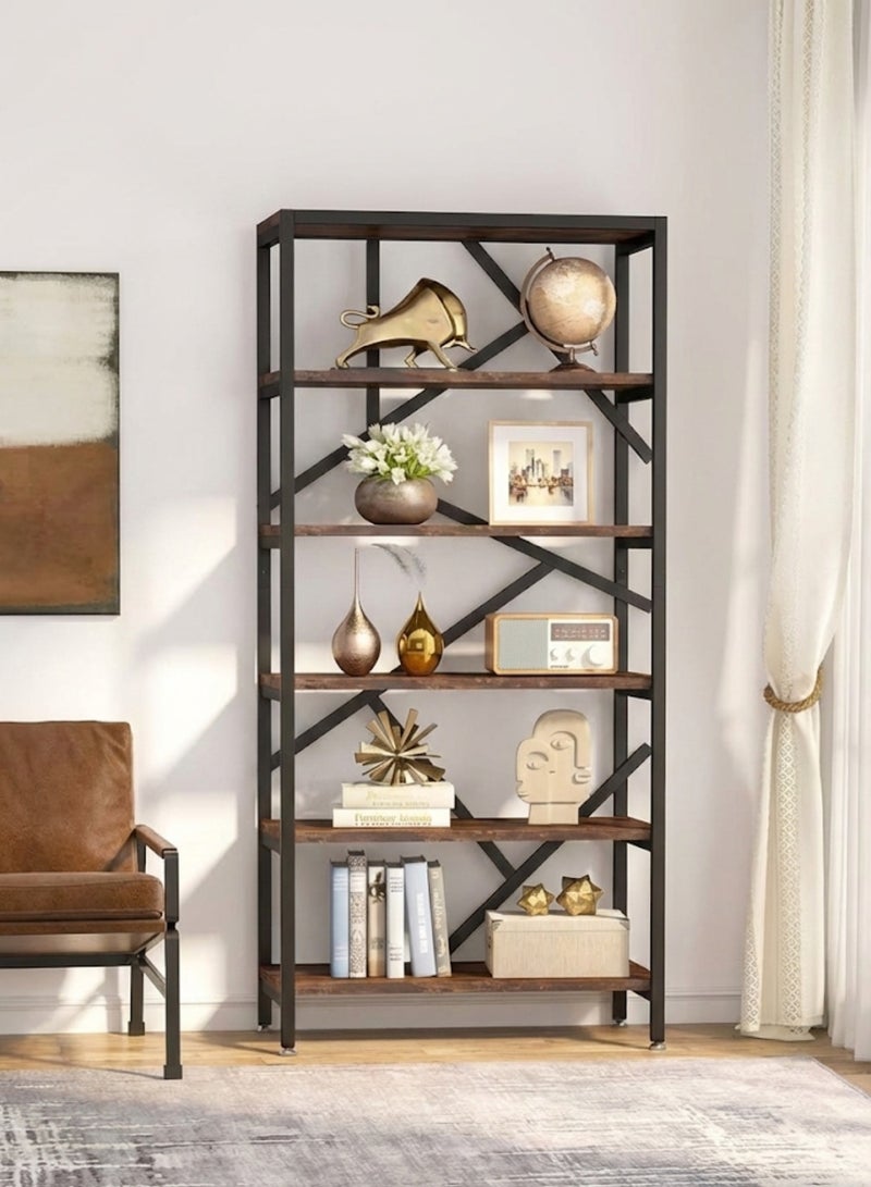 هومونير خزانة كتب قائمة بذاتها بارتفاع 71 بوصة مع أرفف عرض مفتوحة للكتب والديكور وتخزين المكتب المنزلي - Image 2