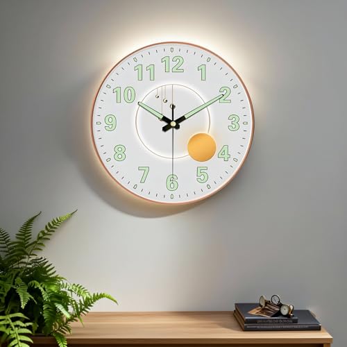 WHISKET - 12 Inch | Luxury Designer Radium Wall Clock with Night Glow Numbers – Silent Analog Clock with Elegant Floral Design for Living Room, Bedroom & Office Decor. (Radium Pearl) - Image 2