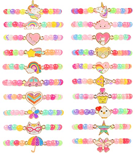 TAOMOCO 20 Pcs Colorful Unicorn Bracelet Girls Rainbow Unicorn Heart Beaded Bracelet Stretchy Costume Jewelry Set Party Favors Gifts Friendship Bracelets for Kids Little Girls Bead Style - Image 1