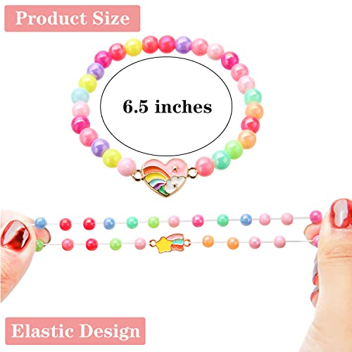 TAOMOCO 20 Pcs Colorful Unicorn Bracelet Girls Rainbow Unicorn Heart Beaded Bracelet Stretchy Costume Jewelry Set Party Favors Gifts Friendship Bracelets for Kids Little Girls Bead Style - Image 5