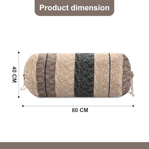 Kuber Industries Soft Cotton Bolster Covers Set of 2 with Drawstring Closure | Diwan Masand Cover for Living Room | Bed Side Long and Round Pillow Cover | Leaf Stripe - Cream & Black - Image 3