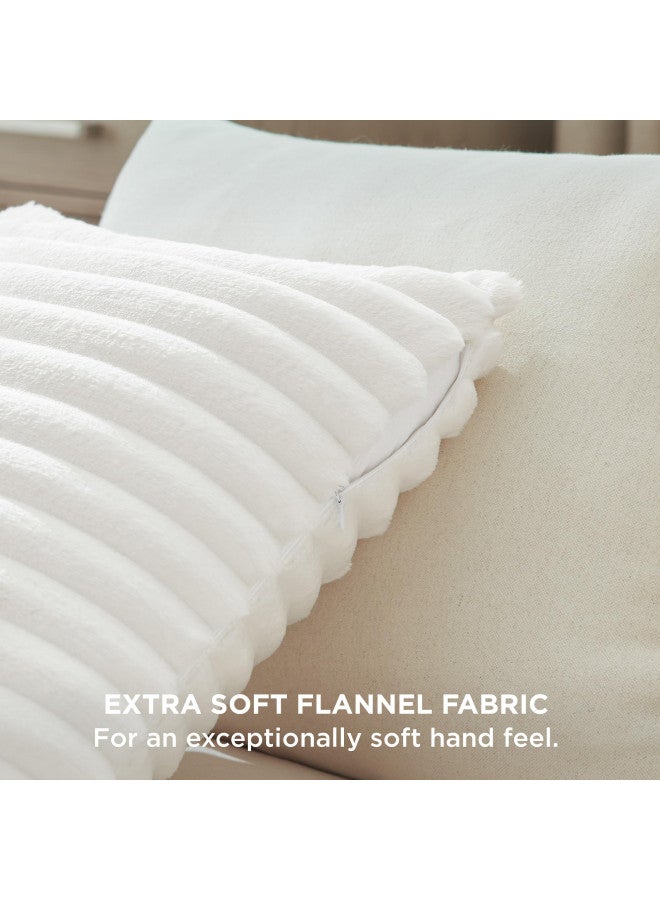 Bedsure Bedsure Throw Pillow Covers 18x18 Inch - Pack of 2 White Luxury Soft Cozy Fluffy, Striped Pillow Covers, Home Decor for Sofa Couch Bed  - Image 3