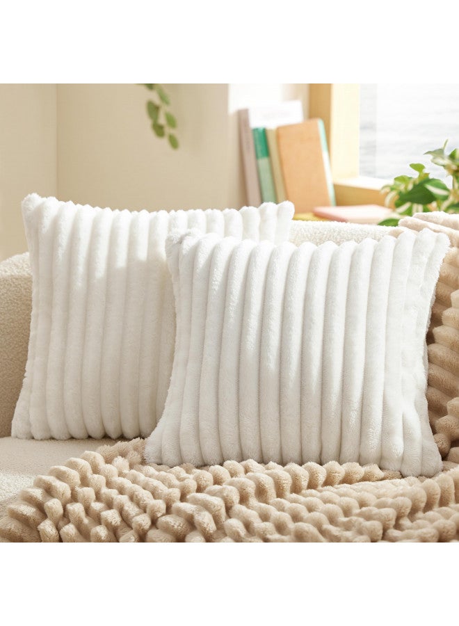 Bedsure Bedsure Throw Pillow Covers 18x18 Inch - Pack of 2 White Luxury Soft Cozy Fluffy, Striped Pillow Covers, Home Decor for Sofa Couch Bed  - Image 1