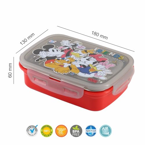 SKi Homeware Snap Lock Lunch Box with Stainless Steel Removable Inner Container +125ml Steel dabbi + Steel Spoon | Leak Resistant | Mickey - Image 2