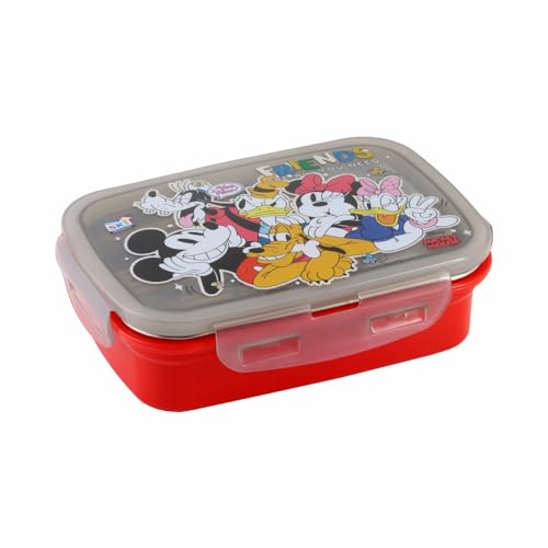 SKi Homeware Snap Lock Lunch Box with Stainless Steel Removable Inner Container +125ml Steel dabbi + Steel Spoon | Leak Resistant | Mickey - Image 1