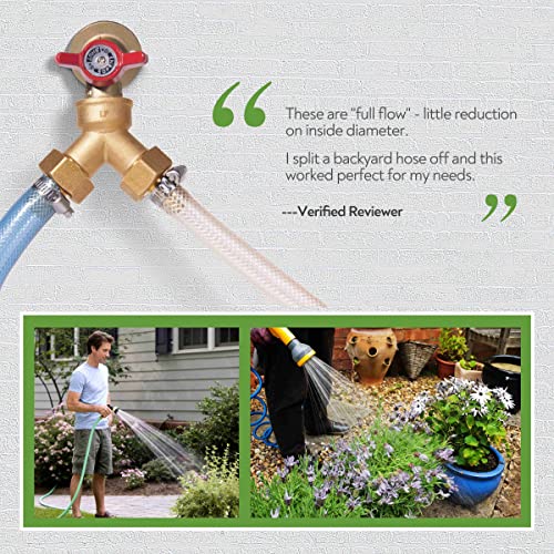 Litorange (2 PACK) Solid Brass Lead-Free Body Backyard 2 Way Y Valve Garden Hose Connector MHT 3/4" Inch Thread Splitter Adapter + 4 Silicone Hose Washers - Image 4