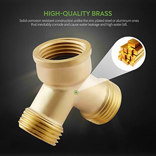 Litorange (2 PACK) Solid Brass Lead-Free Body Backyard 2 Way Y Valve Garden Hose Connector MHT 3/4" Inch Thread Splitter Adapter + 4 Silicone Hose Washers - Image 5
