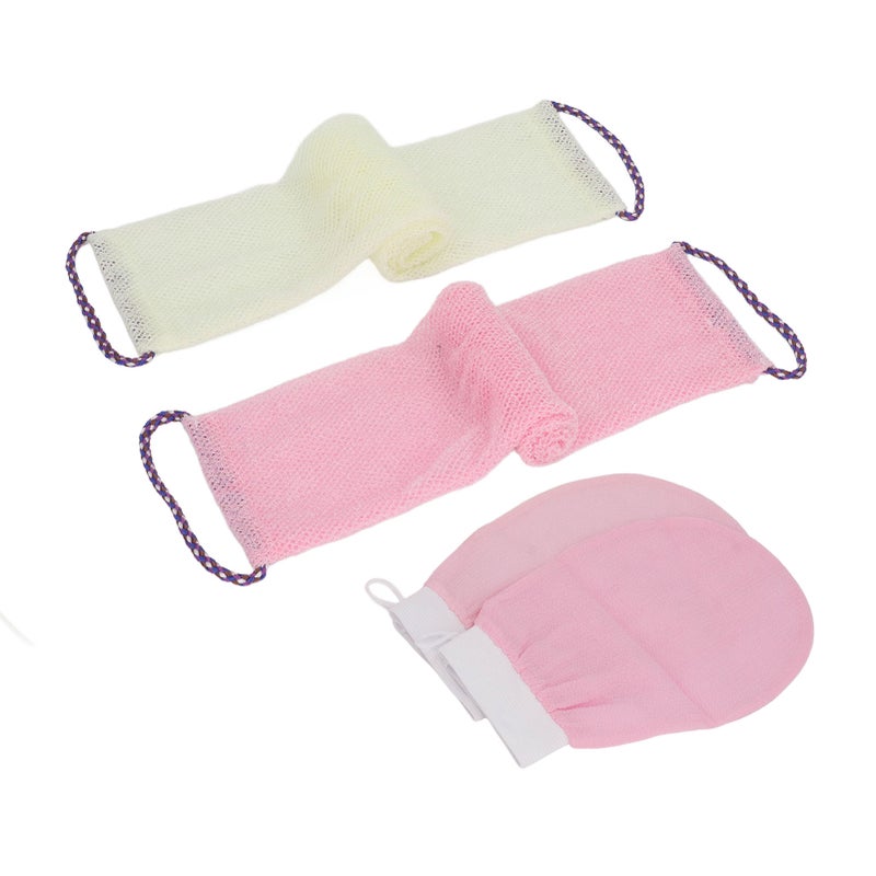 African Net Sponge Long Net Bath Sponge Nylon Body Exfoliating Net Back Scrubber with Bathing Gloves for Shower Skin Smoother Roseate Beige - Image 4