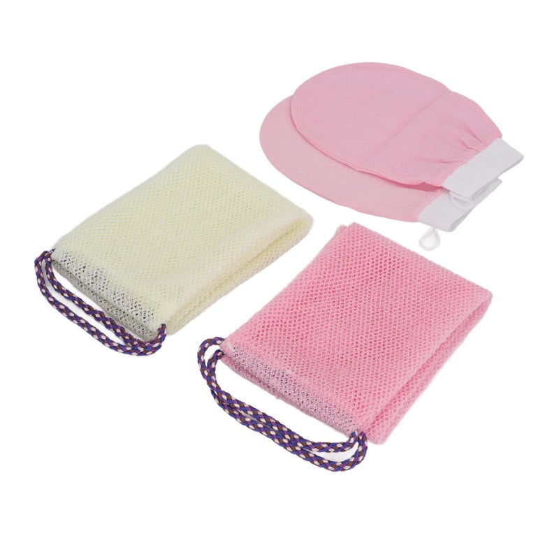 African Net Sponge Long Net Bath Sponge Nylon Body Exfoliating Net Back Scrubber with Bathing Gloves for Shower Skin Smoother Roseate Beige - Image 5