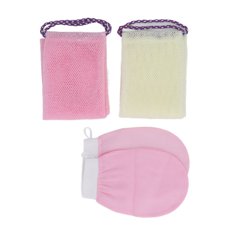 African Net Sponge Long Net Bath Sponge Nylon Body Exfoliating Net Back Scrubber with Bathing Gloves for Shower Skin Smoother Roseate Beige - Image 1