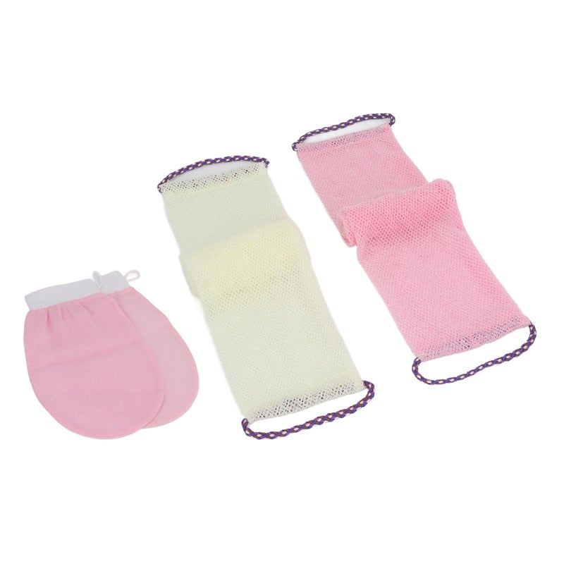 African Net Sponge Long Net Bath Sponge Nylon Body Exfoliating Net Back Scrubber with Bathing Gloves for Shower Skin Smoother Roseate Beige - Image 2