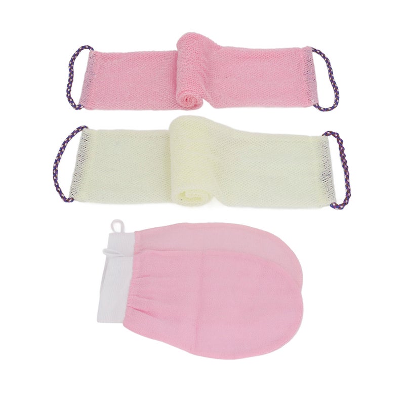 African Net Sponge Long Net Bath Sponge Nylon Body Exfoliating Net Back Scrubber with Bathing Gloves for Shower Skin Smoother Roseate Beige - Image 3