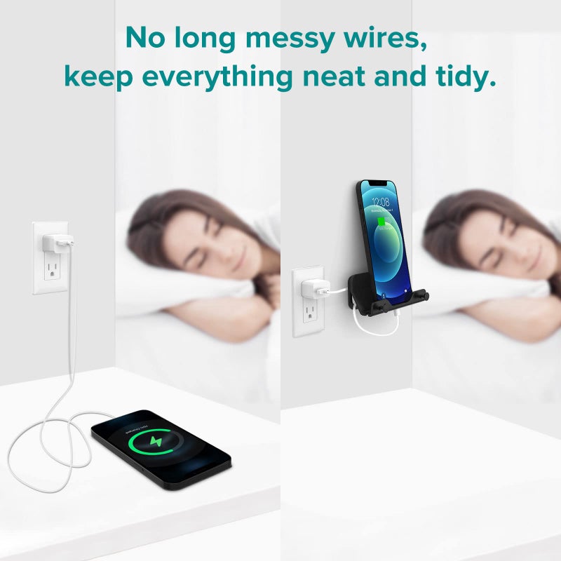 HomeMount Wall Phone Holder - Hands Free Wall Mount Phone Holder with Adhesive Strip Wall Mount Phone Holder for Bedroom Living Room Kitchen Compatible with All Phone or Mini ipad Black (1PCS) - Image 3