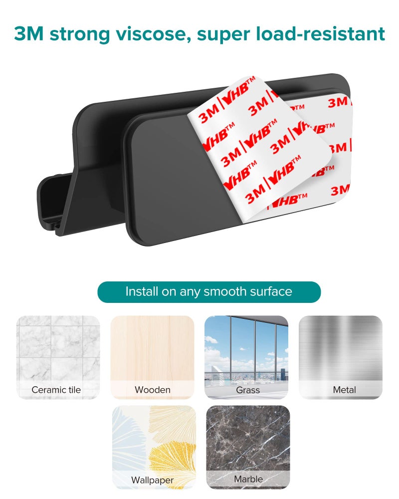 HomeMount Wall Phone Holder - Hands Free Wall Mount Phone Holder with Adhesive Strip Wall Mount Phone Holder for Bedroom Living Room Kitchen Compatible with All Phone or Mini ipad Black (1PCS) - Image 5