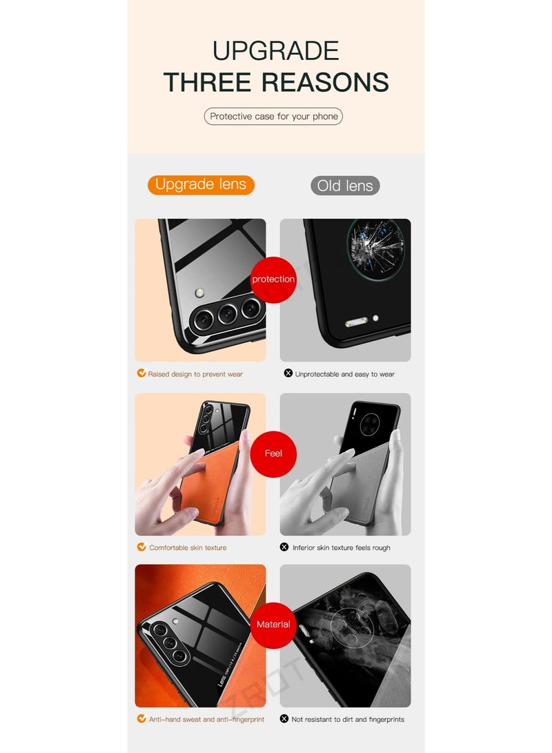 Case Compatible With Samsung Galaxy S23 Cover Luxury Leather And Glass With Car Magnetic Holder Phone Cover Soft Frame Silicone - Blue - Image 4