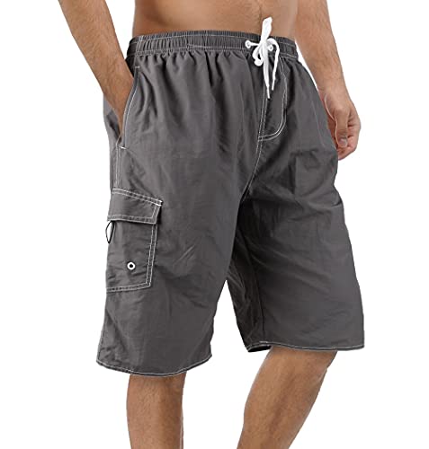 Srnede Mens Swim Trunks Swimming Trunks Swim Shorts Quick Dry 11 Inch with Mesh Lining Funny Swimwear Bathing Suits Grey - Image 1