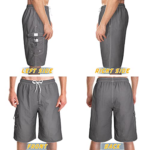 Srnede Mens Swim Trunks Swimming Trunks Swim Shorts Quick Dry 11 Inch with Mesh Lining Funny Swimwear Bathing Suits Grey - Image 5