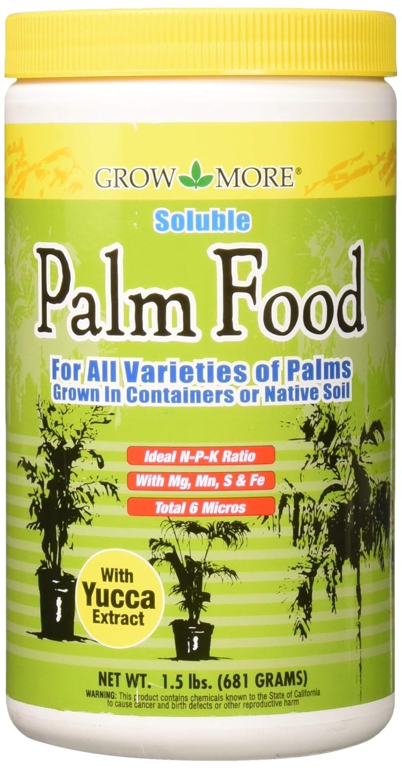 Grow More Palm Food with Yucca Extract (15-5-15) - 1.5lbs of Outdoor & Indoor Palm Tree Fertilizer - Water Soluble Fertilizer Enriched with 6 Micronutrients for Increased Growth & Foliage - Image 1