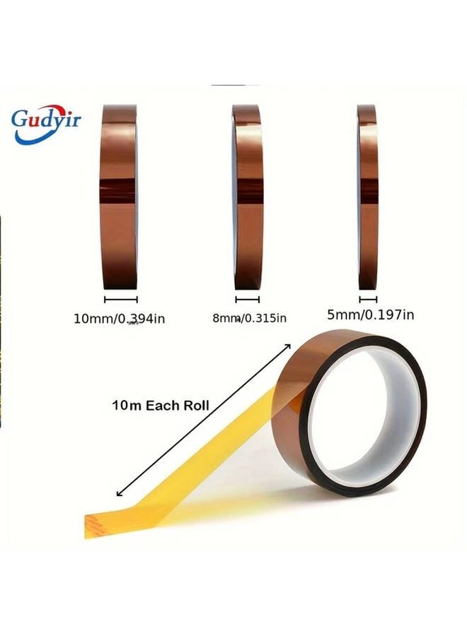 6pcs High Temp Polyimide Tape Heat Resistant 5mm 8mm 10mm x 10m Electrical Insulation - Image 3