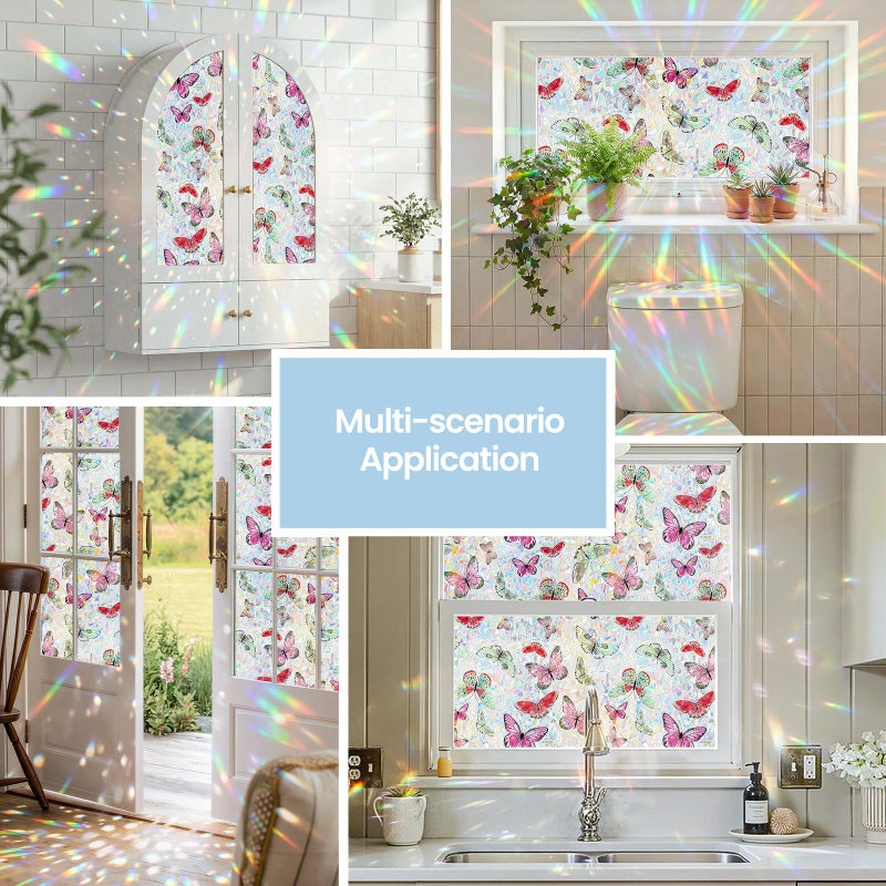 ADD.HERES Window Privacy Film,Colorful Floral Window Stickers,Removable DIY Bouquet Static Clings, Decals for Home School Office Party Supplies,â€Œ Laser Butterflyï¼Œ17.5 x 78.7 in - Image 2