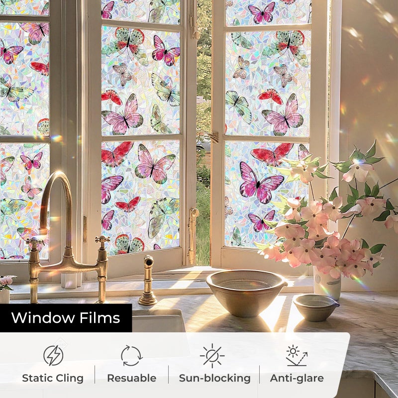 ADD.HERES Window Privacy Film,Colorful Floral Window Stickers,Removable DIY Bouquet Static Clings, Decals for Home School Office Party Supplies,â€Œ Laser Butterflyï¼Œ17.5 x 78.7 in - Image 4
