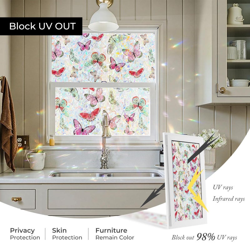ADD.HERES Window Privacy Film,Colorful Floral Window Stickers,Removable DIY Bouquet Static Clings, Decals for Home School Office Party Supplies,â€Œ Laser Butterflyï¼Œ17.5 x 78.7 in - Image 5