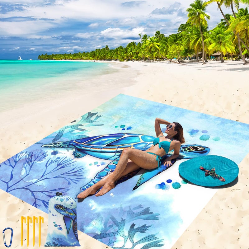 WIWIGO Beach Blanket Waterproof Sandproof Beach Mat 79" X 83"/10'x9'for 2-8 Adults Quick Drying Outdoor Picnic Mat Beach Accessories for Travel, Camping, Hiking - Image 1