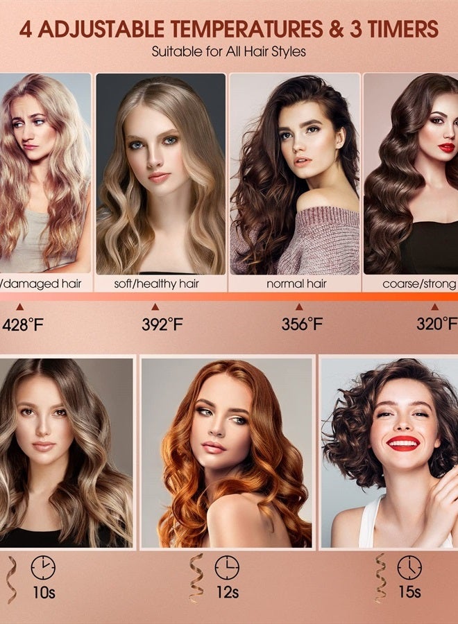 Follexmoe مكواة تجعيد الشعر الأوتوماتيكية، مكواة تجعيد أوتوماتيكية احترافية مضادة للتشابك مع فتحة كبيرة بحجم 1" و 4 درجات حرارة و 3 مؤقتات، مكواة تجعيد دوارة بجهد مزدوج مع إيقاف تشغيل تلقائي لتصفيف الشعر - Image 3