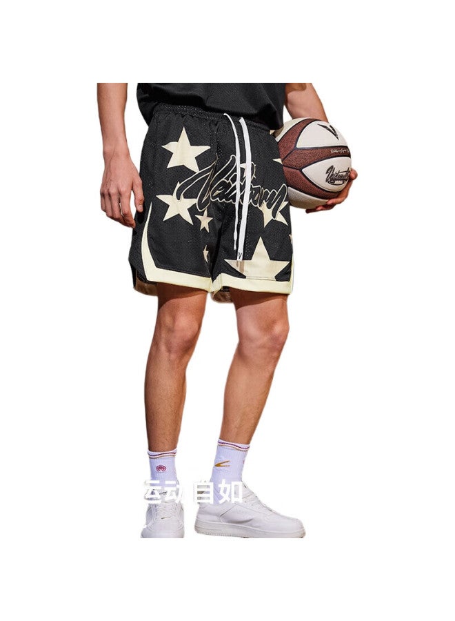 VEIDOORN Sports Casual Set, Basketball Fitness Dazzling Shorts, Instant Quick-Dry Short-Sleeve Basketball Shorts, Black Short-Sleeve + Black Shorts, Size L - Image 1