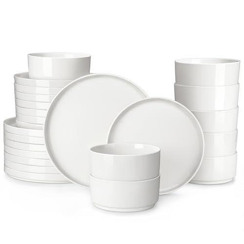 MALACASA 24 Pieces Porcelain Dinnerware Set, Modern White Dish Set for 8, Premium Serving Plates and Bowls Sets, Chip and Scratch Resistant Dishware Sets Kitchen Dishes Dining Ware Set, Series LEAH - Image 1