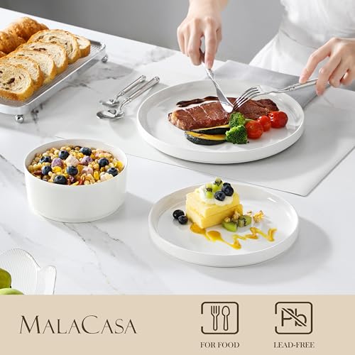 MALACASA 24 Pieces Porcelain Dinnerware Set, Modern White Dish Set for 8, Premium Serving Plates and Bowls Sets, Chip and Scratch Resistant Dishware Sets Kitchen Dishes Dining Ware Set, Series LEAH - Image 3