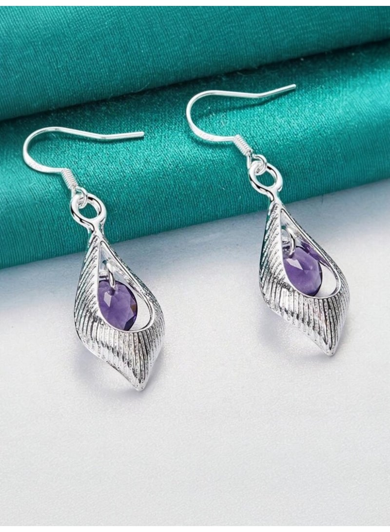 Dangle Charms Elegant 925 Silver Plated Earrings For Women - Image 1