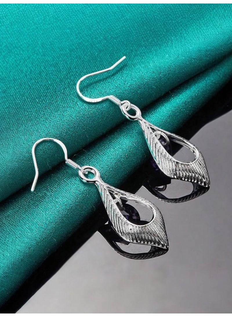 Dangle Charms Elegant 925 Silver Plated Earrings For Women - Image 3