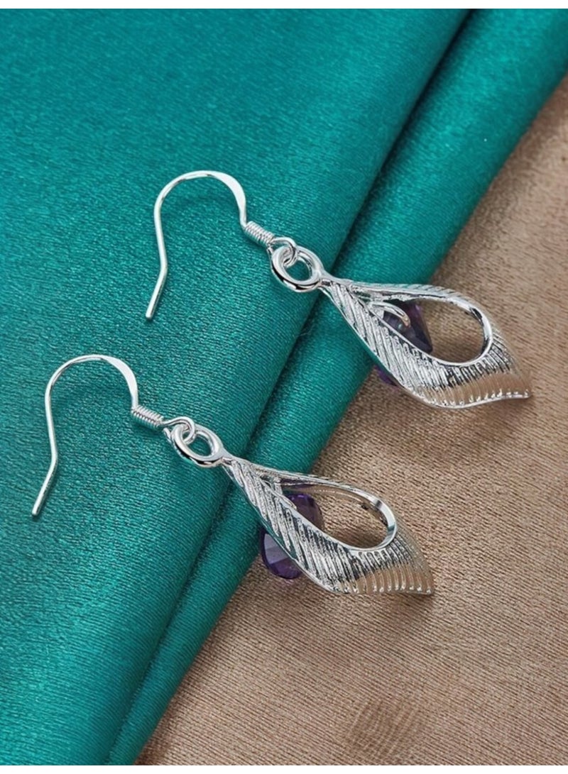 Dangle Charms Elegant 925 Silver Plated Earrings For Women - Image 4
