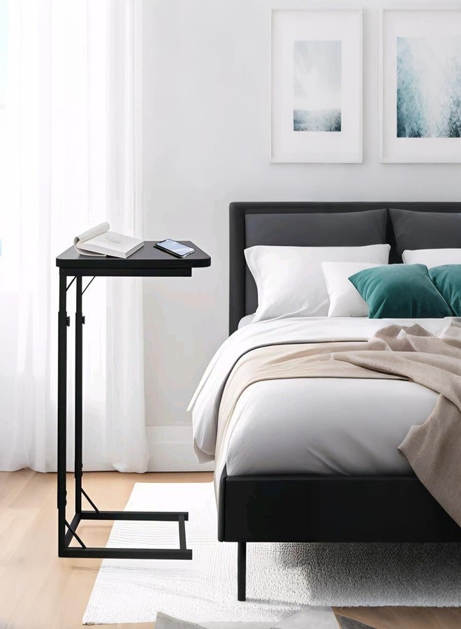 OFIDELITY Premium Adjustable C Shaped End Table, Mini Side Tables for Couch and Sofa, Small Coffee Table with Metal Frame, Beautiful and Practical Sidekick for Your Living Room, Bedroom, Bedside, Rustic Black - Image 2