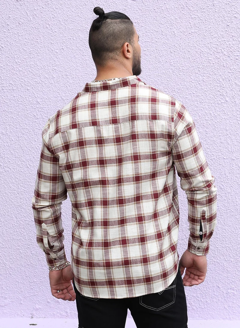 Instafab Plus Instafab Plus Men's Chocolate Brown & Ivory White Shepard's Check Shirt For Casual Wear | Spread Collar | Long Sleeve | Button Closure | Shirt Crafted With Comfort Fit For Everyday Wear