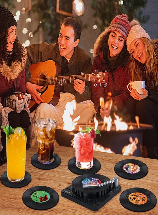 DuoMuo Funny Retro Record Coasters for Drinks with Vinyl Player Holder for Music Lovers,Set of 6 Conversation Piece Sayings Drink Coaster,Housewarming Hostess Wedding Registry Gift Ideas - Image 5