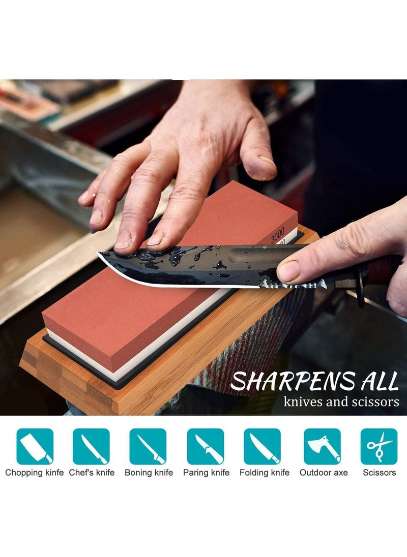 Arabest - Whetstone Set, Premium Double Sided Whetstone Knife Sharpening Set, 400/1000 & 3000/8000 Whetstones with Bamboo Base, Angled Rails & 2 Non-Slip Rubber Bases - Image 1