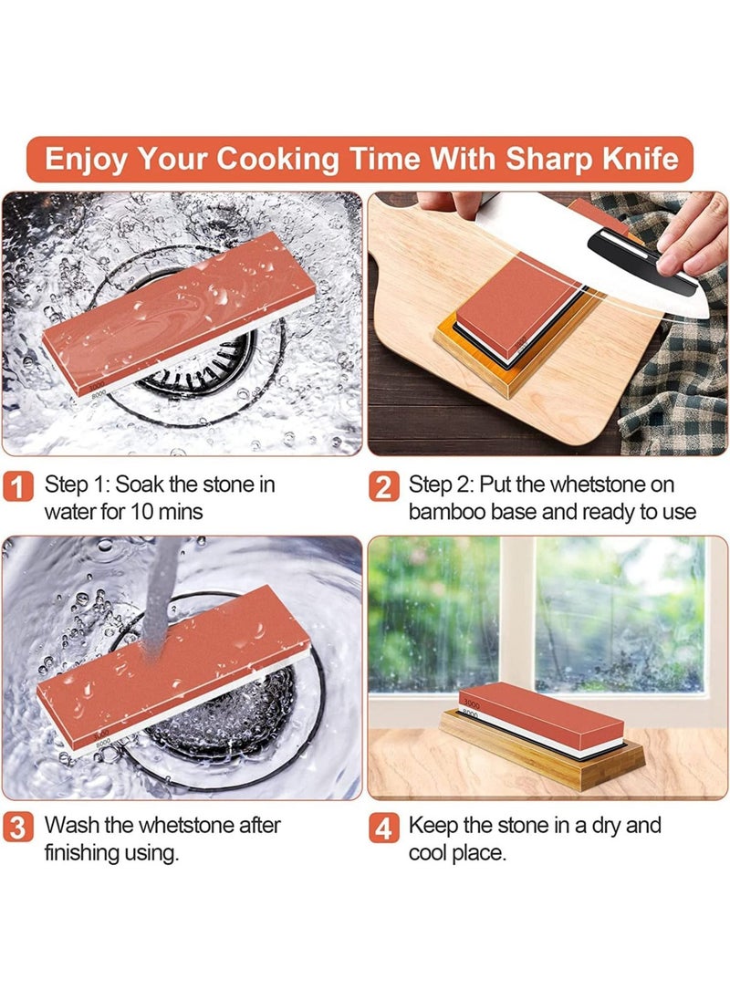 Arabest - Whetstone Set, Premium Double Sided Whetstone Knife Sharpening Set, 400/1000 & 3000/8000 Whetstones with Bamboo Base, Angled Rails & 2 Non-Slip Rubber Bases - Image 1
