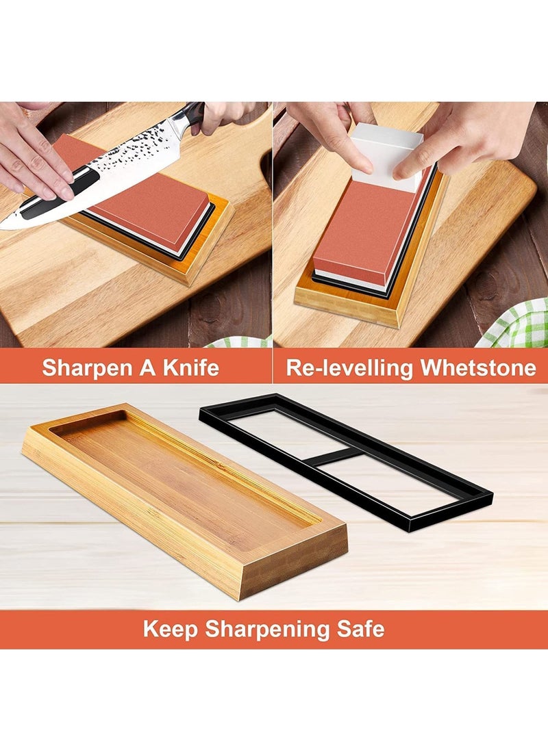 Arabest - Whetstone Set, Premium Double Sided Whetstone Knife Sharpening Set, 400/1000 & 3000/8000 Whetstones with Bamboo Base, Angled Rails & 2 Non-Slip Rubber Bases - Image 1