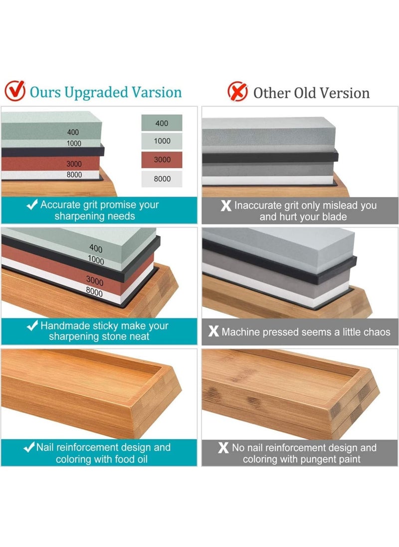 Arabest - Whetstone Set, Premium Double Sided Whetstone Knife Sharpening Set, 400/1000 & 3000/8000 Whetstones with Bamboo Base, Angled Rails & 2 Non-Slip Rubber Bases - Image 1