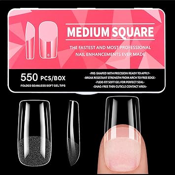 Diboniur Medium Square Nail Tips 550PCS Full Cover 11 Sizes Half Matte Soft Gel Tips for Gel Extensions French Manicure and Nail Art - Image 1