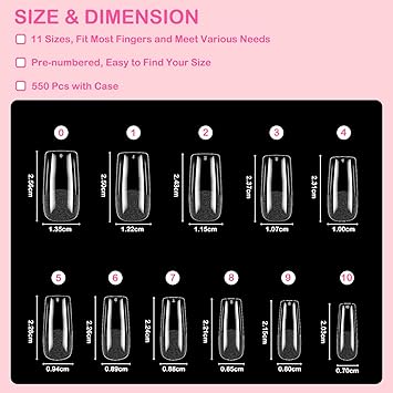 Diboniur Medium Square Nail Tips 550PCS Full Cover 11 Sizes Half Matte Soft Gel Tips for Gel Extensions French Manicure and Nail Art - Image 2