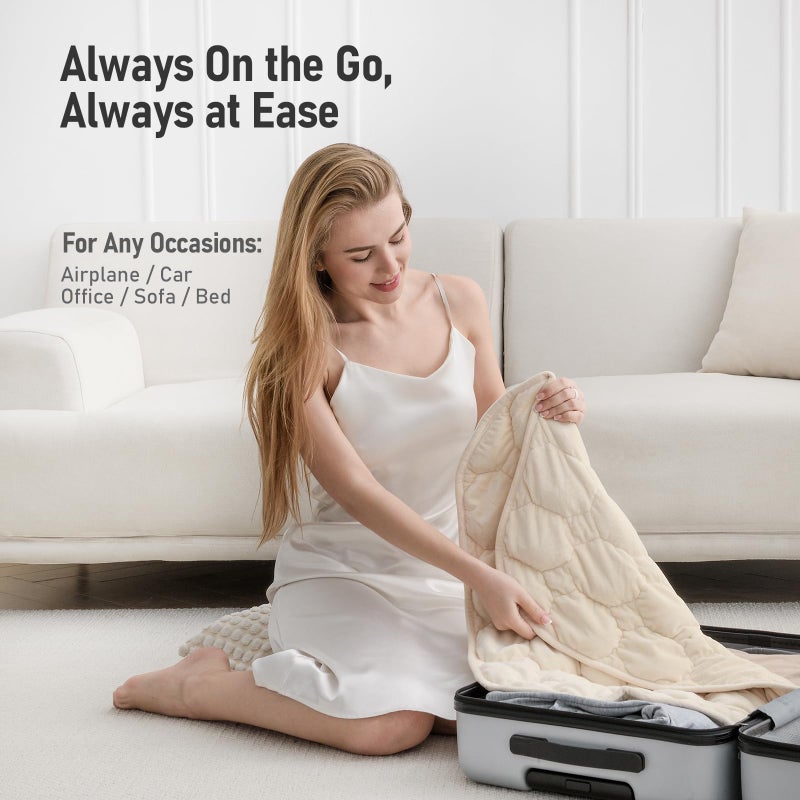 Wemore Weighted Lap Blanket 7lbs for Adults, Small Weighted Blanket for Travel, Calming, Relaxing, Napping and Sleeping, All-Season Weighted Lap Pad, Machine Washable, Beige 24x29 inches - Image 4