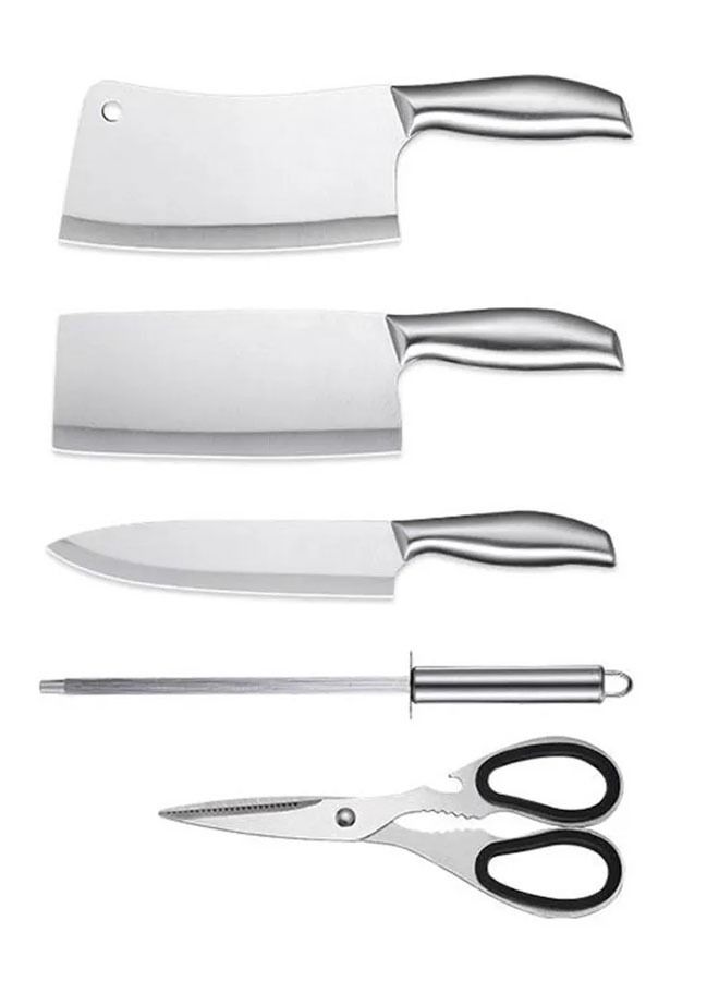 AGD 5-Piece Kitchen Knife Set With Stand  YG-607-2 Silver/Black - Image 2
