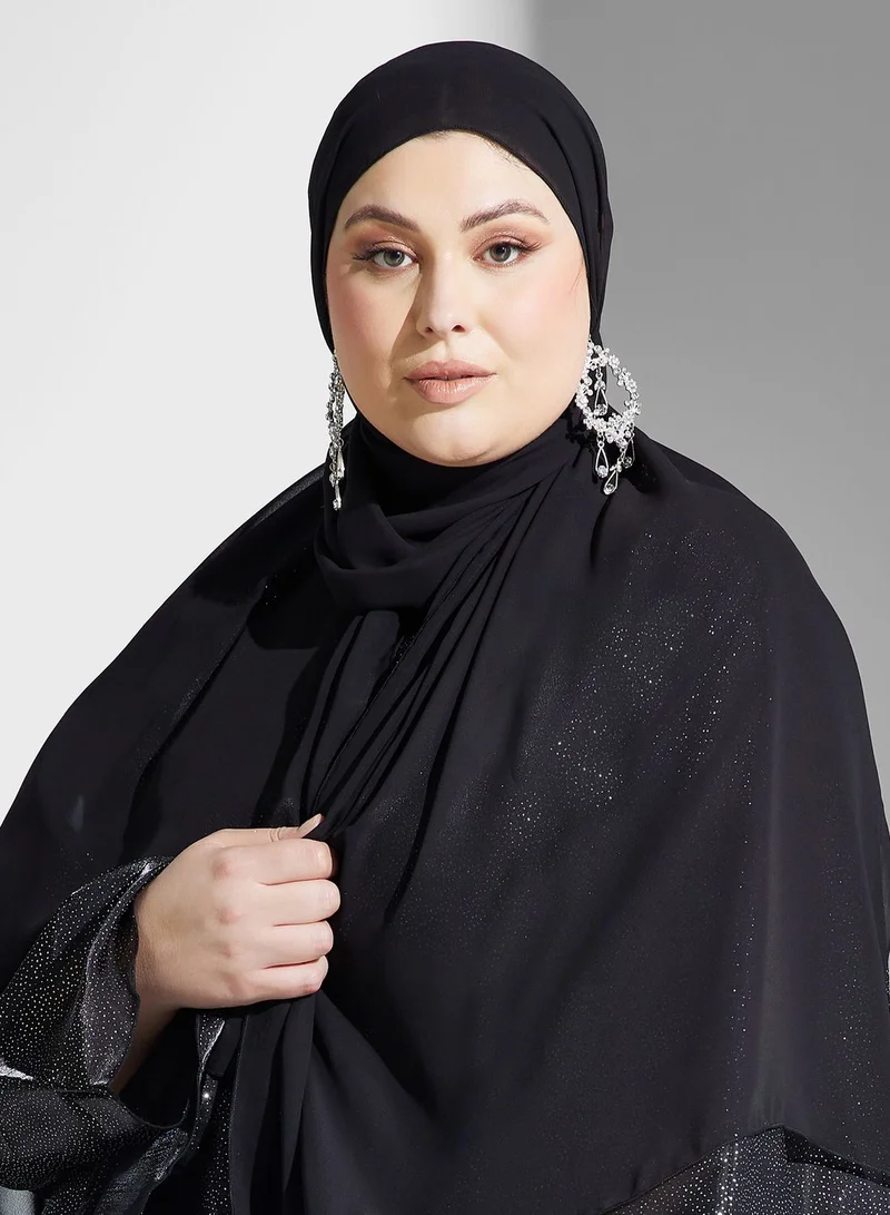 Khizana Plus size shimmer tie detail closed abaya with sheila