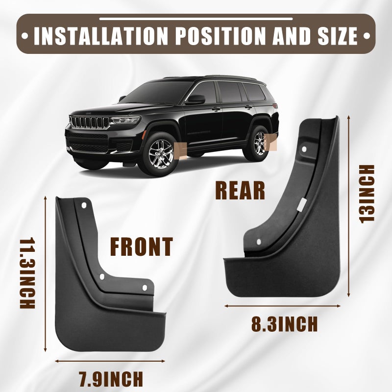 Generic Muslogy for 2021-2024 Grand Cherokee L 3Row Seat Mud Flaps Splash Guard Fender Mud Guard Front & Rear 4PCS Set No Drilling Required Compatible with Jeep Grand Cherokee L 2024 2023-2021 GCL Accessories  - Image 2