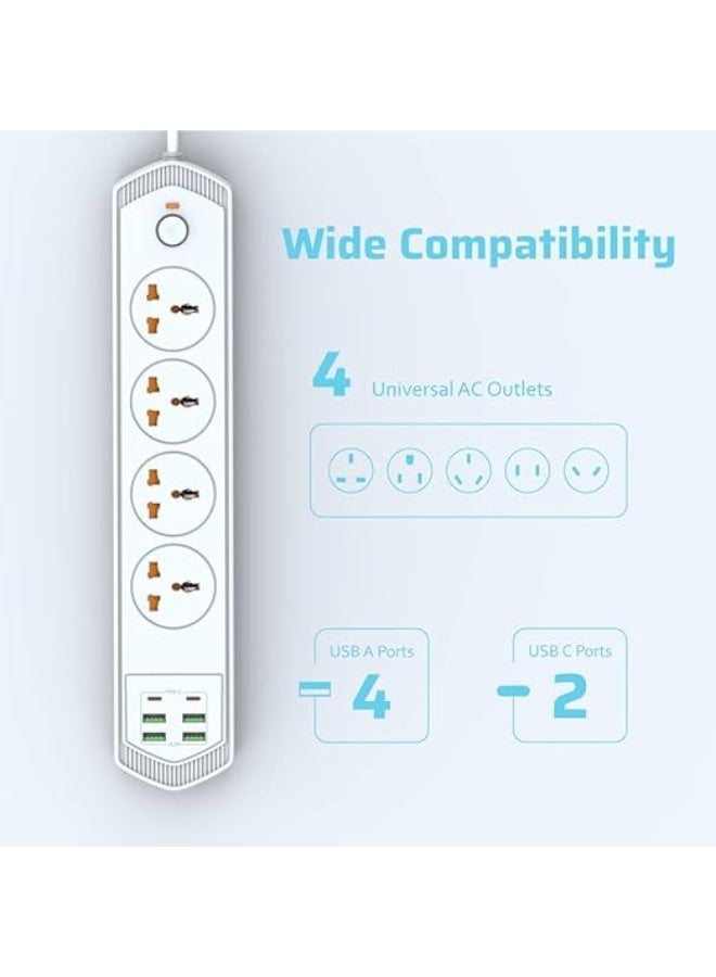 CREATMOR Extension Cord Surge Protector 3M 4 AC Outlets/2 Type C Ports/4 USB Ports Power Strip Power extension 4.2A 240V/10A Surge Protection - Image 5