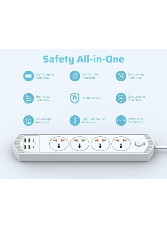 CREATMOR Extension Cord Surge Protector 3M 4 AC Outlets/2 Type C Ports/4 USB Ports Power Strip Power extension 4.2A 240V/10A Surge Protection - Image 4