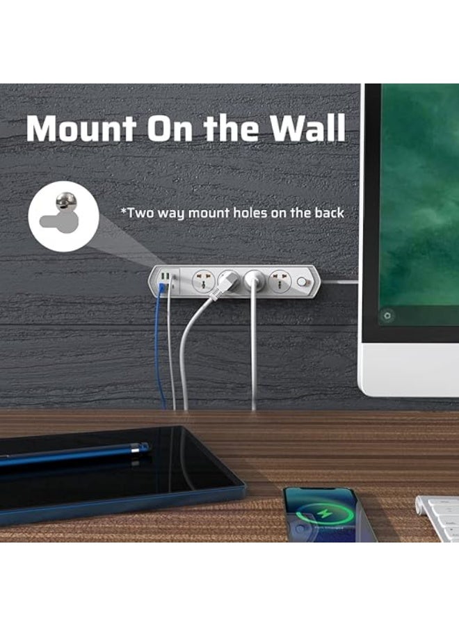 CREATMOR Extension Cord Surge Protector 3M 4 AC Outlets/2 Type C Ports/4 USB Ports Power Strip Power extension 4.2A 240V/10A Surge Protection - Image 2